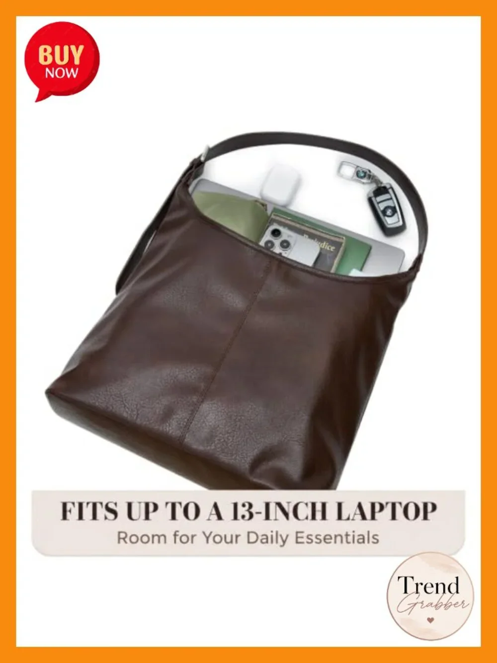 Vegan Leather Slouchy Hobo Shoulder Bag with Matching Pouch Laptop Tote